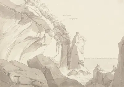 The Warren Near Exmouth, Devon; Figures on Rocks at the Sea's Edge by Джон Уайт Эббот, 1811 — digital art print download