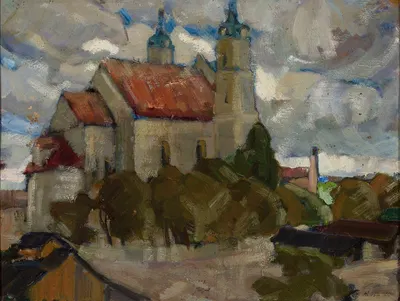 Church among trees by Michał Rouba, 1921 — digital art print download