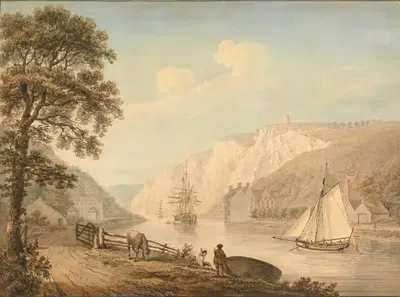 The River Avon with Passing Vessels by Nicholas Pocock, 1785 — digital art print download