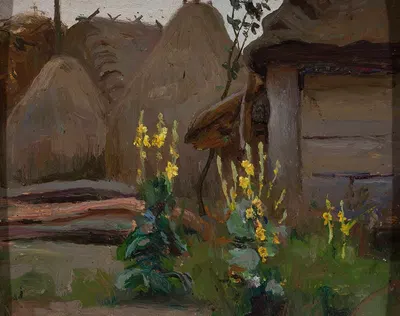 Изучение пейзажа — Мелиссы перед коттеджем by Станислав Страшкевич, 1903 — digital art print download