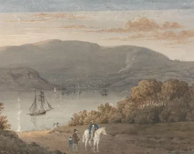 Port Louis from La Petite Montagne (Twilight) with a Rider and Figures in Foreground by Thomas Bradshaw — digital art print…