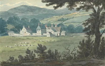 Rural Landscape Scene with Farm and Grazing Sheep by Thomas Bradshaw — digital art print download