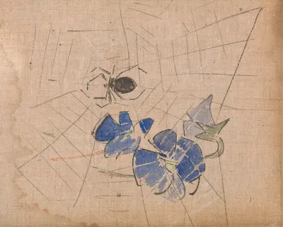 A Spider and Web with Blue Flowers by Joseph Crawhall — digital art print download