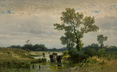 Коровы переходят реку by Валерий Брохоцкий, 1878 — digital art print download