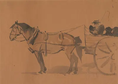Auntie Bee with her two Nieces in a Pony Cart by Joseph Crawhall, 1896 — digital art print download