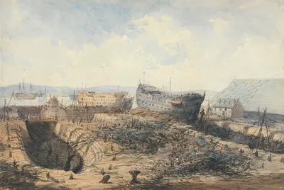 Plymouth Dockyard after the Fire by William Callow, 1840 — digital art print download