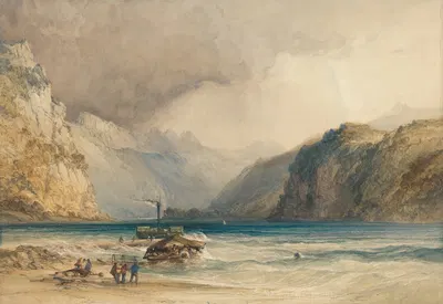 Walenstadt, from Weesen, Switzerland by William Callow, 1842 — digital art print download