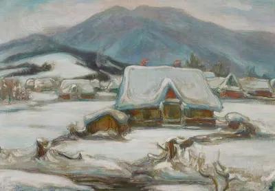 Cottages in the snow by Władysław Ślewiński — digital art print download