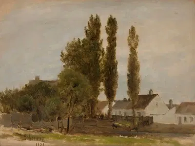 Пейзаж с деревьями и домами by Зигмунт Сидорович, 1878 — digital art print download