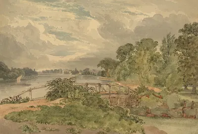 River Landscape with Lock in Foreground by Джозеф Пауэлл — digital art print download