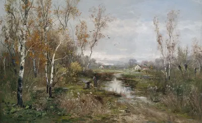 Осенний торфяник у березовой рощи by Адольф Кауфман — digital art print download