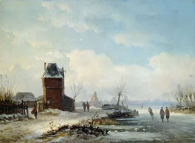 Зимний канал с видом на голландский город by Эдуард Хильдебрандт, 1851 — digital art print download
