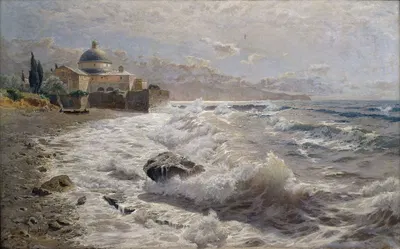 Итальянский прибрежный пейзаж с монастырем by Франц Ксавер Хох, 1893 — digital art print download