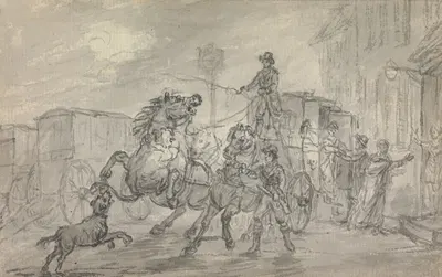A Lioness Attacking the Off-Leader of the Exeter Mail Coach Outside the Pheasant Inn, Winterslow, on the Night of 20…
