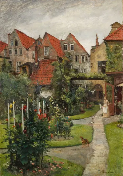 Urban garden in Lübeck (Johannisstrasse 64) by Hermann Linde, 1891 — digital art print download