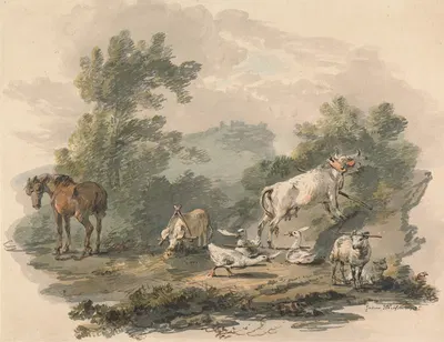 Farmyard Animals; Tribulation by Julius Caesar Ibbetson, 1797 — digital art print download