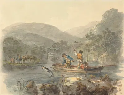 Salmon Spearing by Julius Caesar Ibbetson — digital art print download