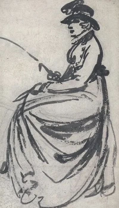 Study of a Woman Seated on a Horse by Julius Caesar Ibbetson — digital art print download