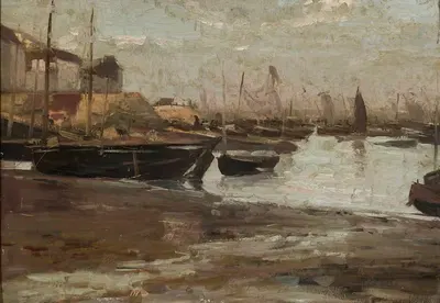Рыбацкий порт, эскиз by Александр Гиерминьский, 1890 — digital art print download
