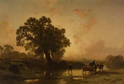 Речной пейзаж на закате by Шарль Угет, 1857 — digital art print download