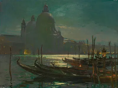 View of Santa Maria della Salute at Night by Constantin Westchiloff — digital art print download