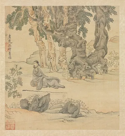 Портрет Чжунцина на фоне пейзажа by Чэнь Хуншоу, 1598-1652 — digital art print download