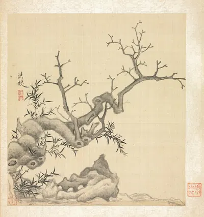 Rock, Old Tree, and Bamboo by Чэнь Хуншоу, 1598-1652 — digital art print download