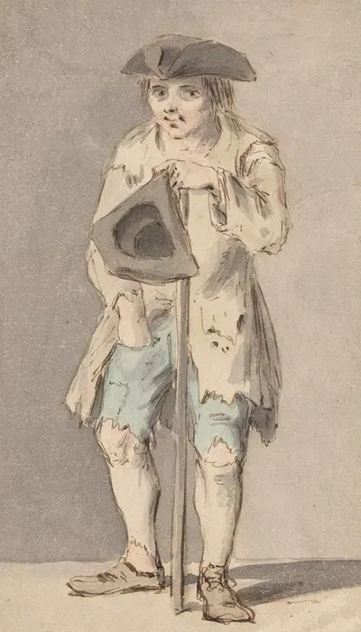 Beggar with Staff Holding Tricorn Hat by Louis Philippe Boitard — digital art print download