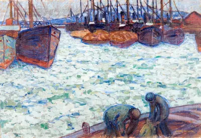 Гавань Гетеборга с лодками на льду by Эстер Альмквист, 1916 — digital art print download