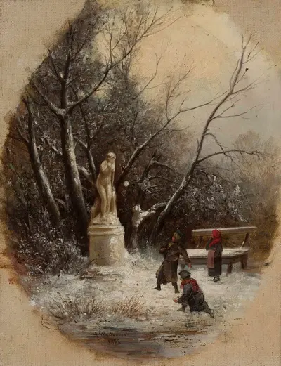 В Саксонском саду – дети у статуи by Францишек Вастковский, 1882 — digital art print download