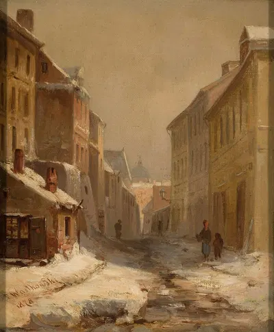 Старая Варшава зимой – улица Бжозова by Францишек Вастковский, 1878 — digital art print download