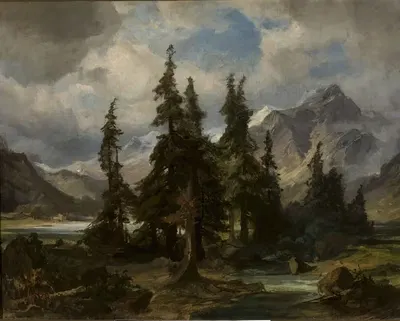 Горно-лесной пейзаж из Норвегии by Фридрих Преллер Старший, 1840-1850 — digital art print download