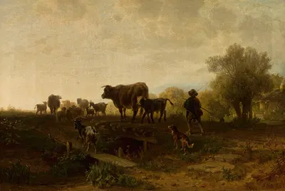 Пастух с скотом by Фридрих Вольц, 1867 — digital art print download