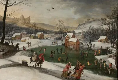 Зимний пейзаж с бегством в Египет by Гиллис Мостаерт, c. 1590 — digital art print download