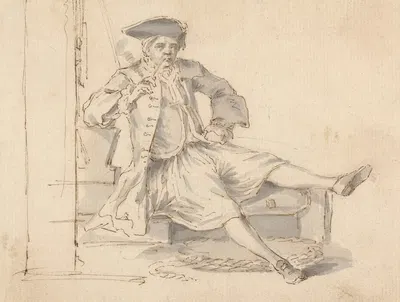 Naval Officer seated Smoking by Louis Philippe Boitard — digital art print download