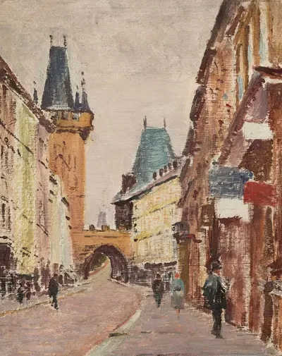 Entrance to Charles Bridge in Prague by Ignacy Pinkas, 1925 — digital art print download