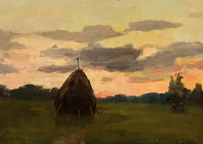 Landscape with a haystack by Isaac Levitan, 1886 — digital art print download