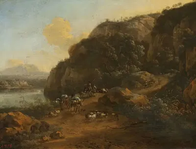 Горы с путешественниками by Ян Вермеер ван Харлем Старший, 1677 — digital art print download