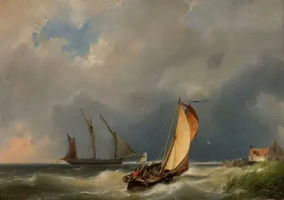 Парусные лодки на море by Иоганнес Германус Баренд Кеккок, 1857 — digital art print download