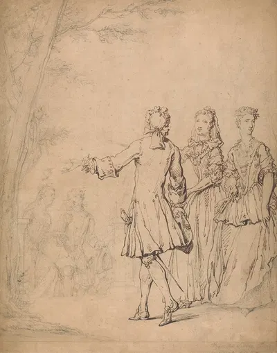 Landscape with figures walking by Марцеллус Ларун младший, 1744 — digital art print download