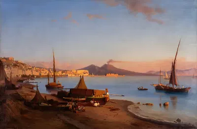 Вид на Неаполь с Везувием на заднем плане by Джозеф Магнус Стэк, 1845 — digital art print download