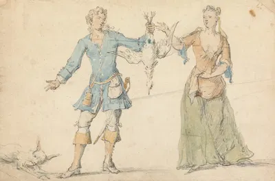 Man and Woman with a Bag of Game by Marcellus Laroon the Younger — digital art print download
