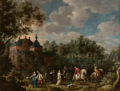 Сцена в парке by Лукас ван Уден, c. 1650 — digital art print download