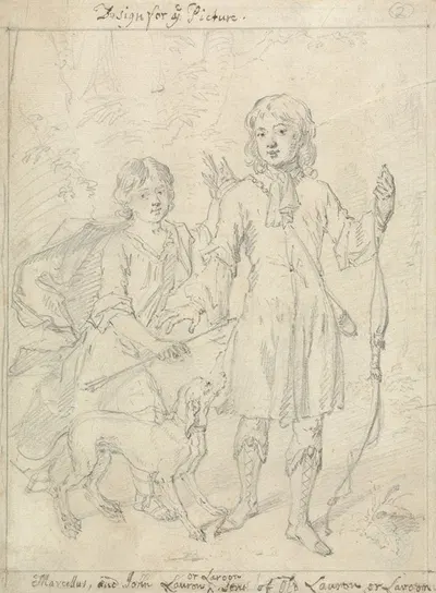 Two Children and a dog, called Marcellus and John Laroon by Марцеллус Ларун младший — digital art print download