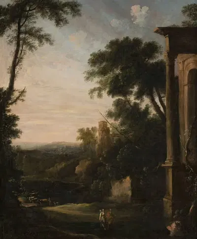 Пейзаж с архитектурой и фигурами by Пьер Антуан Патель-младший, 1700-1707 — digital art print download