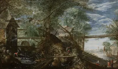 Пейзаж с мельницей by Питер Стивенс, 1610-1615 — digital art print download