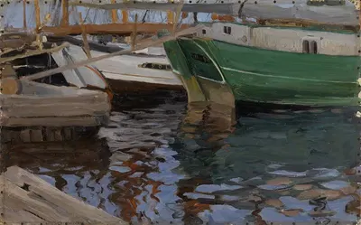 Лодки в порту Архангельска (эскиз) by Сергей Арсеньевич Виноградов, 1902 — digital art print download