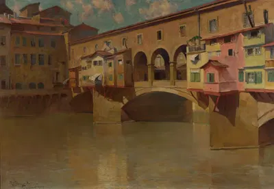 Bridge over the Arno River by Stanisław Janowski, 1904 — digital art print download