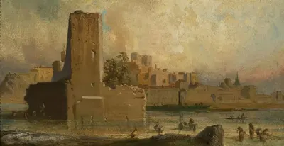View of the Avignon port by Teofil Kwiatkowski, 1840-1845 — digital art print download