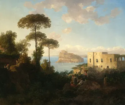 Landscape with staffage and architecture (View of Ischia, Italy) by Thomas Ender, 1832 — digital art print download